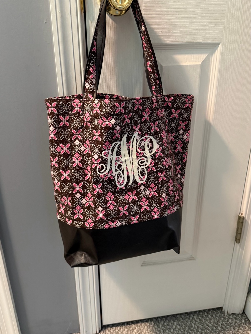 Monogram Floral Pattern Tote Bag in Pink and Black “AMP” or “MAP”